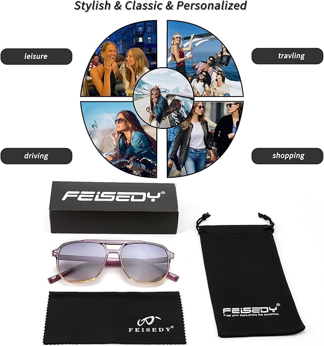 FEISEDY Retro Square Aviator Sunglasses Women Men 70s Vintage Trendy Plastic Frame Sun Glasses B2835
