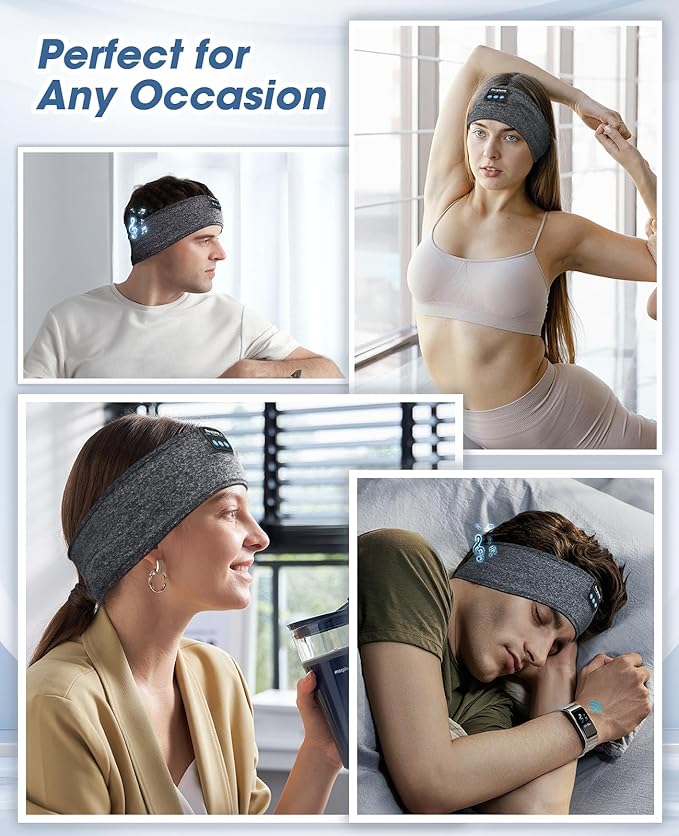 Perytong Sleep Headband Headphones Bluetooth, Sleeping Headphones Wireless for Side Sleepers, Over-Ear Headphones Eye Mask Sports Headband with HD Stereo Speakers for Workout Running Travel Yoga