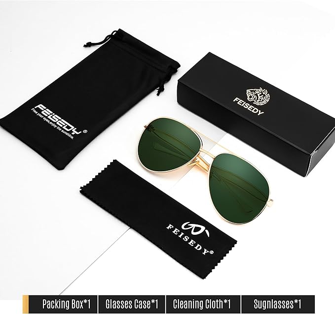 FEISEDY Oversized Aviator Sunglasses Women Men - Retro Gold Metal Chunky Frame, UV400 for Driving & Daily Wear B0311