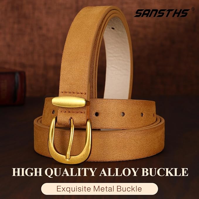 SANSTHS Womens Belt for Jeans Pants Dresses with Alloy Buckle, Floral Print Belt for Women with Unique Print Design