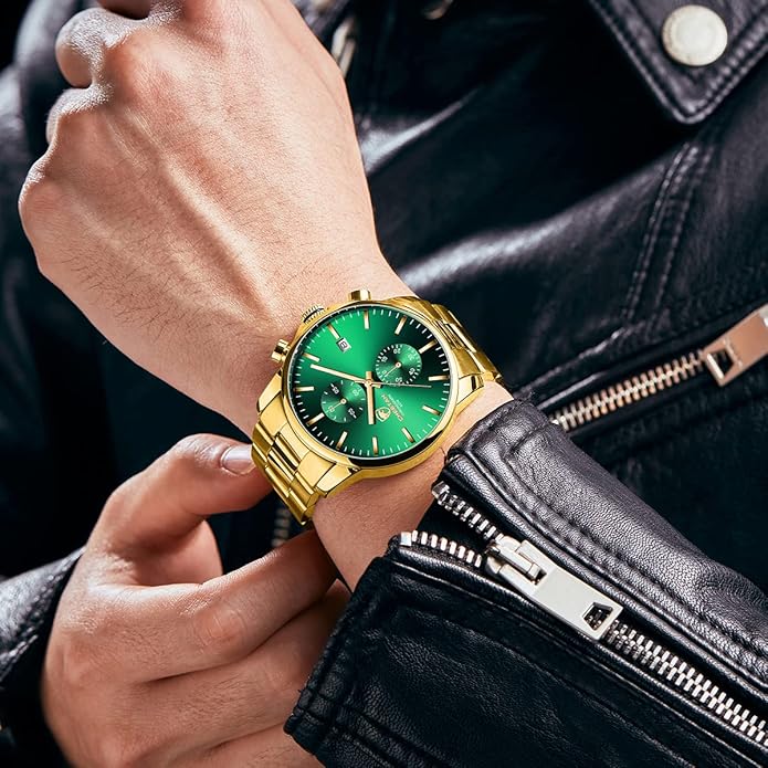GOLDEN HOUR Fashion Business Mens Watches with Stainless Steel Waterproof Chronograph Quartz Watch for Men, Auto Date