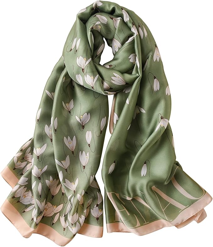 NUWEERIR Womens 100% Large Mulberry Silk Scarf Long Satin Scarf Fashion Lightweight Wraps