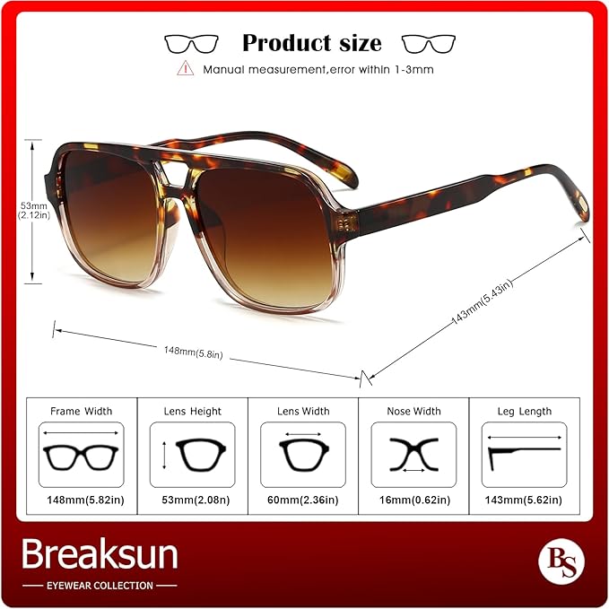 Retro Aviator Sunglasses for Women Men Trendy Classic 70s Square Aviator Sun Glasses Vintage Shades