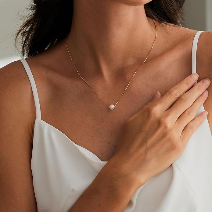 Gold Pearl Necklaces for Women Trendy 14k Gold Plated Dainty Necklace Simple Pearl Drop Single Charm Pendant Necklace Women's Jewelry Best Friend Birthday Gifts Gold Jewelry for Women