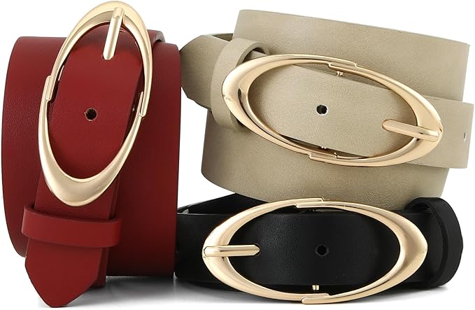 Earnda Women Faux Leather Belt for Jeans Pants Fashion Ladies Waist Belts with Gold Silver Oval Buckle