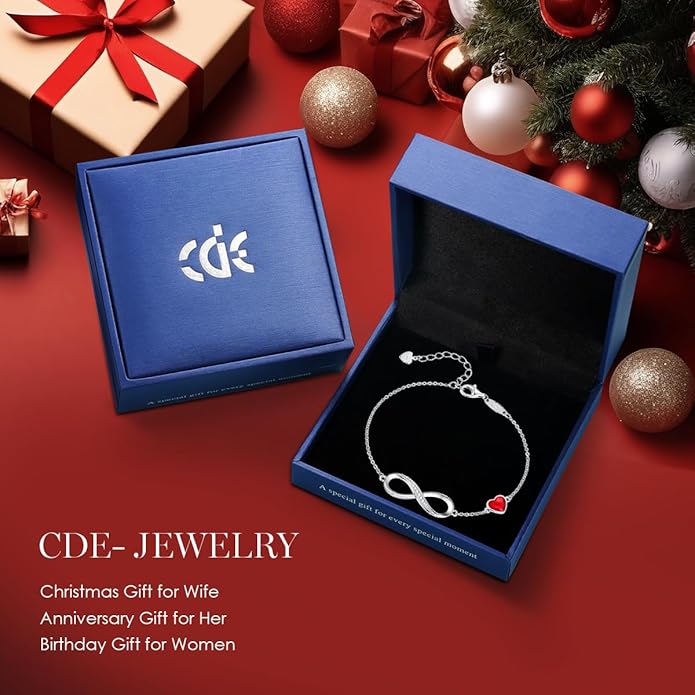 CDE Infinity Heart Birthstone Charm Link Bracelet for Women 925 Sterling Silver Adjustable Mother's Day Christmas Day Gift Anniversary Birthday Jewelry for Wife Girlfriend Her
