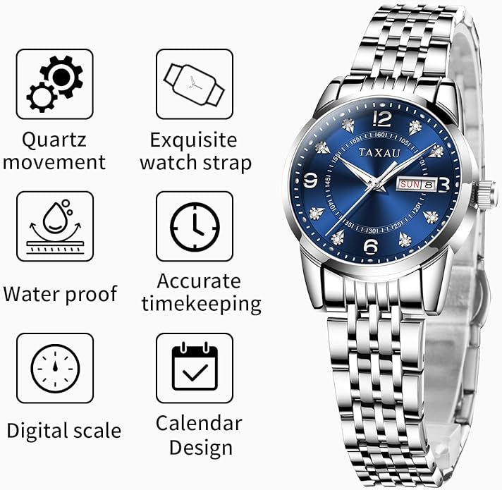 Womens Watch Fashion Dress Waterproof Silver Watches for Women Casual Easy Read Quartz Analog Women's Watch Two Tone Stainless Steel Ladies Watches with Day Date