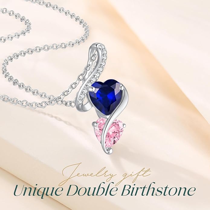 LOUISA SECRET Unique Double Heart Necklace Gifts for Wife Women, 925 Sterling Silver Tiny Birthstone Pendant Jewelry Gift for Her Girlfriend Mom Valentine's Day Anniversary Mother's Day Birthdays & Christmas