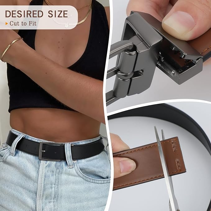 VONMELLI Reversible Belt for Women Leather Belts for Jeans Pants Fashion Ladies Dress Belt Trim to Fit