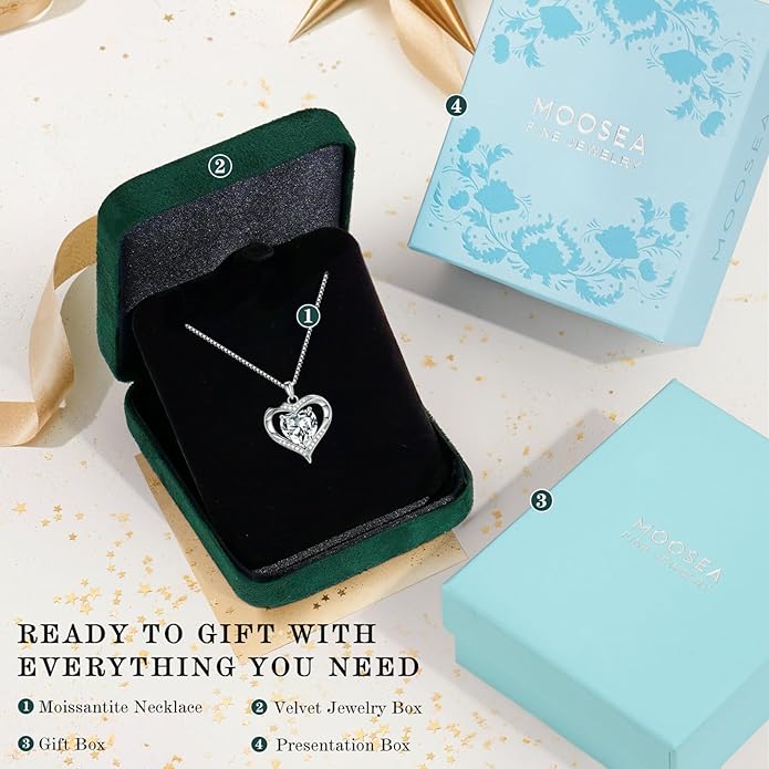 MOOSEA Valentines Day Gifts for Her, 1-3ct D Color VVS1 925 Sterling Silver Anniversary Birthday Gifts for Women Wife Girlfriend Jewelry Moissanite Necklace
