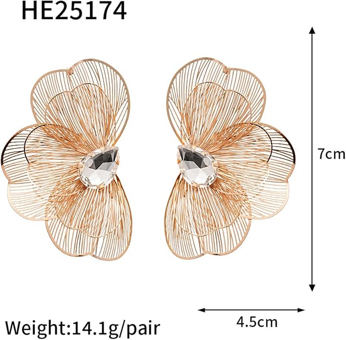 Chunky Flower Earrings 14K Gold Plated Geometry Petal Earrings Vintage Hollowing Out Layered Dangle Earring Fashion Exaggeration Jewelry for Women