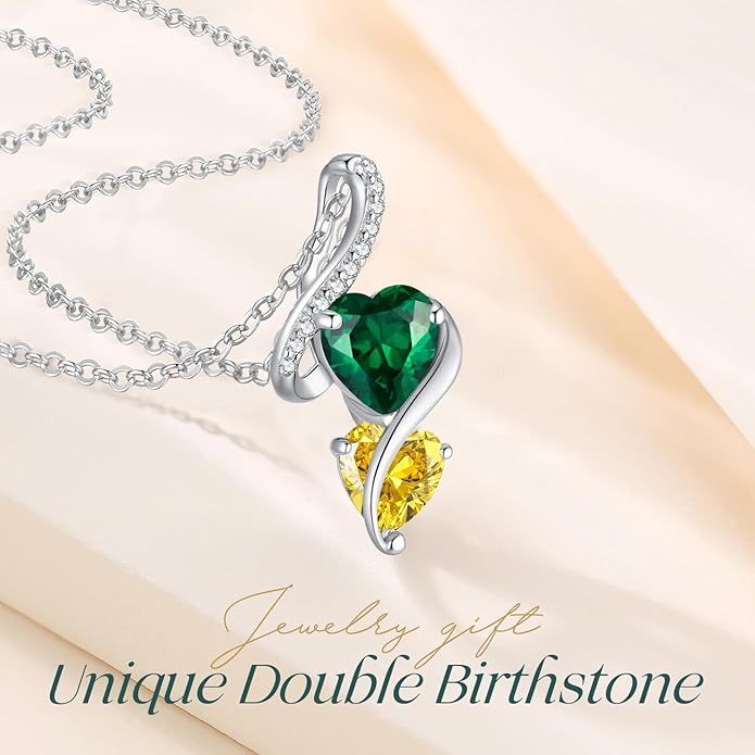LOUISA SECRET Unique Double Heart Necklace Gifts for Wife Women, 925 Sterling Silver Tiny Birthstone Pendant Jewelry Gift for Her Girlfriend Mom Valentine's Day Anniversary Mother's Day Birthdays & Christmas