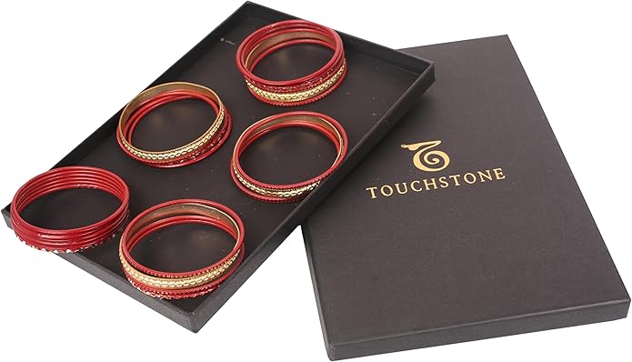 Touchstone Indian Metal Bangles for Women Gold Alloy Bracelets desi 2 Dozen Bangle Collection Bollywood Women's Jewelry Set Multi Stacking Wide Chunky Textured Golden Set of 24 in Gold or White Tone