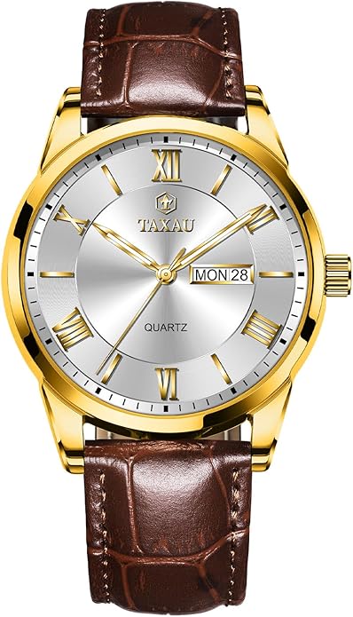 Leather Band Mens Watches with Day Date Quartz Analog Large Face Classic Watch Roman Numerals Dress Luminous Rlojes para Hombres