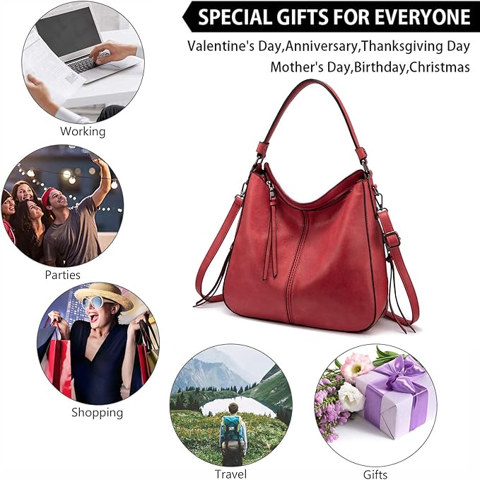 Realer Hobo Crossbody Bags for Women Designer Faux Leather Hobo Handbags Retro Large Size Shoulder Bag Bucket Purse