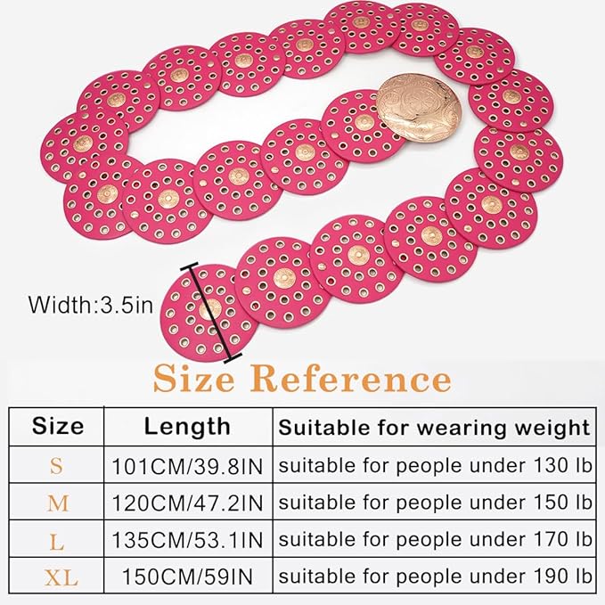 Hollow Wide Disc Belt for Women Concho Leather Metal Buckle Boho Belt Cowgirl Vintage Western Chunky Waist Belts