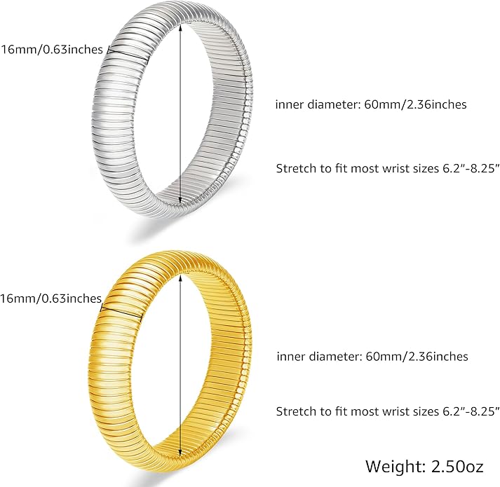 MISS RIGHT Gold Chunky Stretch Snake Chain Bangle Bracelets Stack for Women Trendy, 18K Gold Filled Stainless Steel Stretchy Womens Stackable Wristband Bangles Bracelet Set