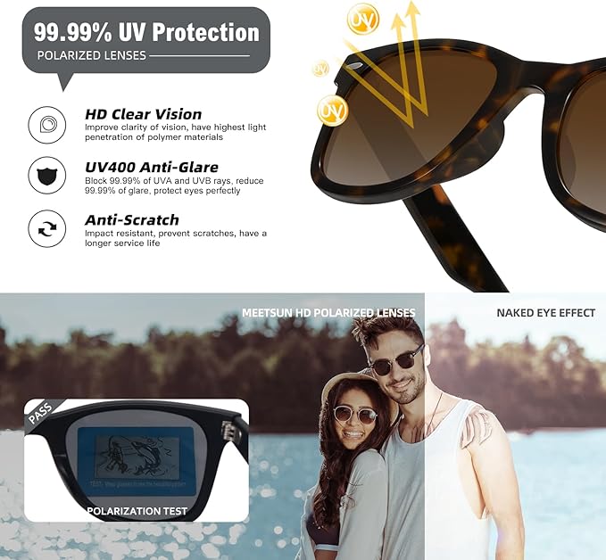 MEETSUN Polarized Sunglasses for Women Men Classic Retro Square Frame Driving Sun Glasses UV Protection