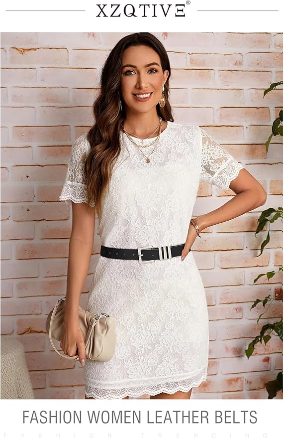 XZQTIVE Plus Size Women's Leather Belts for Jeans Pants Dress Fashion Ladies Waist Belt with Square Gold Buckle
