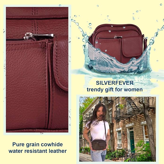 Cowhide Leather Women's Shoulder Purse Small Cross Body Organizer Bag with Many Pockets