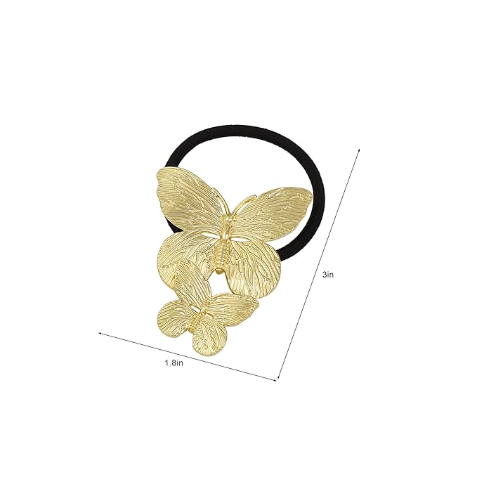 Gold Metal Hair Ties for Women - Cuffs, Accessories, Elastic Bands, Ponytail Cuff, Butterfly Ties for Thick and Thin Hair