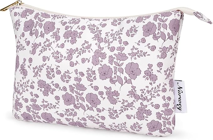 Narwey Small Makeup Bag for Purse Travel Makeup Pouch Cosmetic Bag Zipper Pouch Bags for Women (Little Dusty Pink Flower)