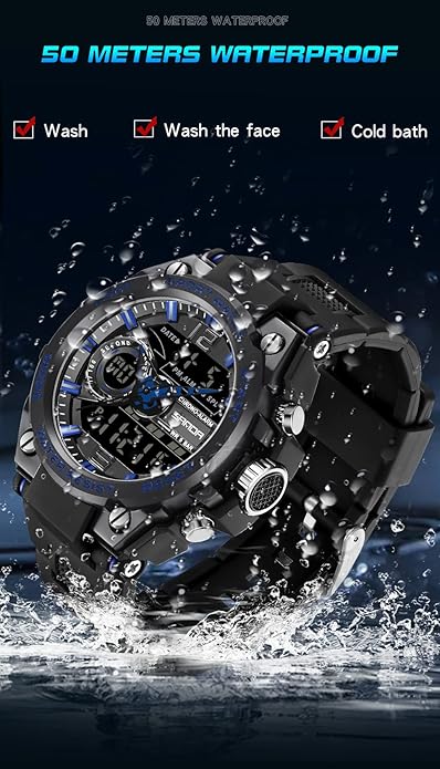 KXAITO Men's Watches Sports Outdoor Waterproof Military Watch Date Multi Function Tactics LED Alarm Stopwatch