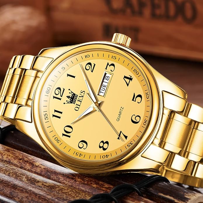 OLEVS Mens Watch Stainless Steel Analog Quartz Watches for Men Day Date Easy Read Diamond Waterproof Dress Luxury Classic Casual Big Face Blue/Black/Gold/Silver Roman Arabic Numerals Men's Wrist Watch