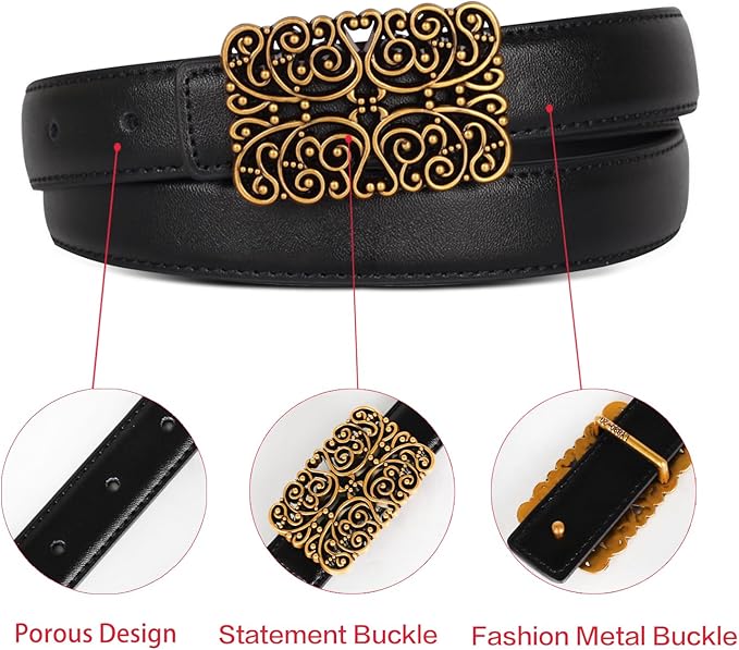 Relang Women's Belts with Gold Buckle, Fashion Waist Band, Elegant Ladies' Belt, Gift for Women