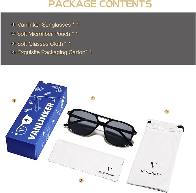 VANLINKER Retro Vintage 70s Square Aviator sunglasses for women men VL9611X