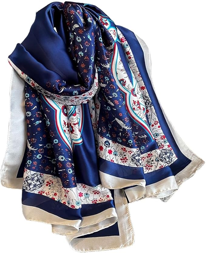 NUWEERIR Womens 100% Large Mulberry Silk Scarf Long Satin Scarf Fashion Lightweight Wraps