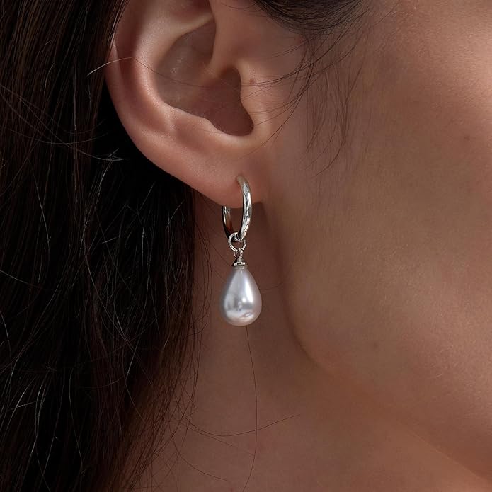 14k Gold Plated Lightweight Pearl Earrings,Trendy Jewelry,Teardrop Hoop Earrings for Women,Pearl Drop Earrings,Elegant Jewelry for Gifts