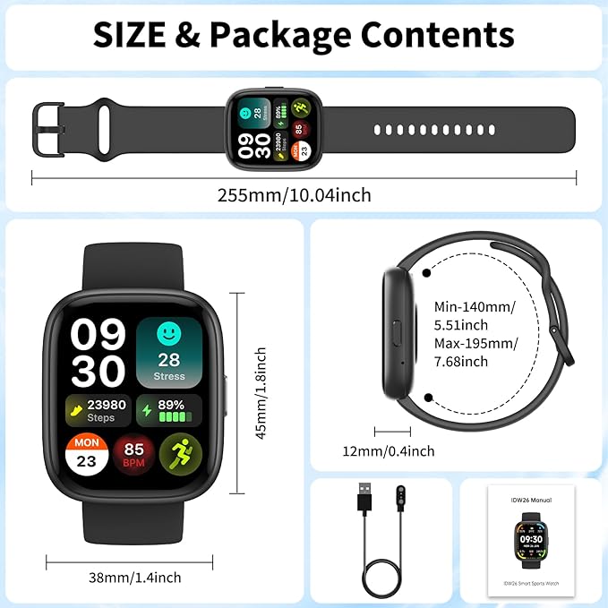 2025 Upgraded Smart Watch Alexa Built-in【1.83" HD Touchscreen】【BT5.3 Call, 100+ Sports Modes & IP68 Waterproof】 Fitness Tracker 24/7 Heart & Sleep Monitor for Android iOS Men Women