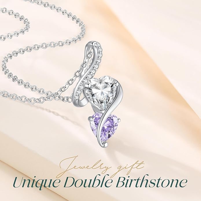 LOUISA SECRET Unique Double Heart Necklace Gifts for Wife Women, 925 Sterling Silver Tiny Birthstone Pendant Jewelry Gift for Her Girlfriend Mom Valentine's Day Anniversary Mother's Day Birthdays & Christmas