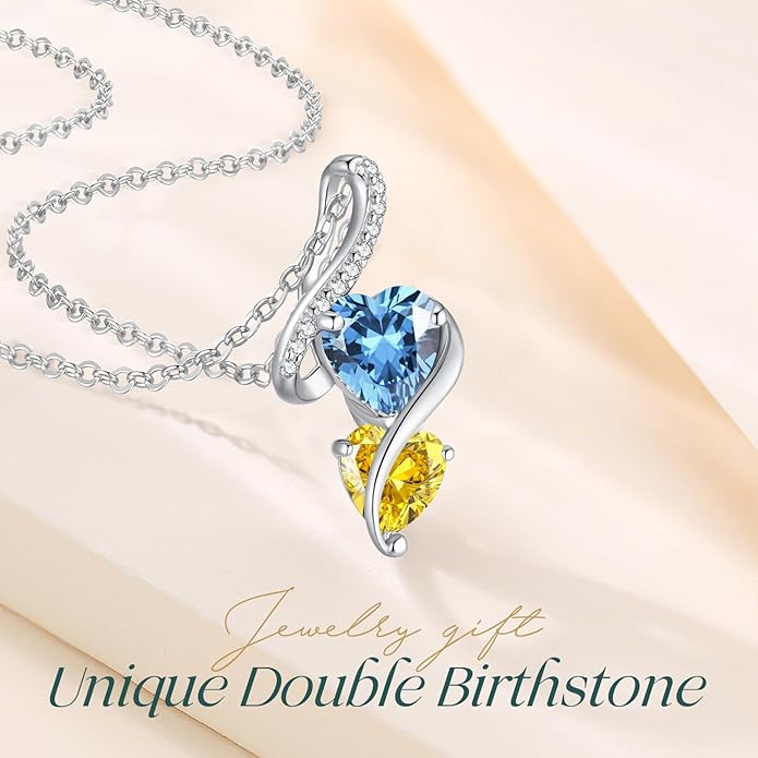 LOUISA SECRET Unique Double Heart Necklace Gifts for Wife Women, 925 Sterling Silver Tiny Birthstone Pendant Jewelry Gift for Her Girlfriend Mom Valentine's Day Anniversary Mother's Day Birthdays & Christmas