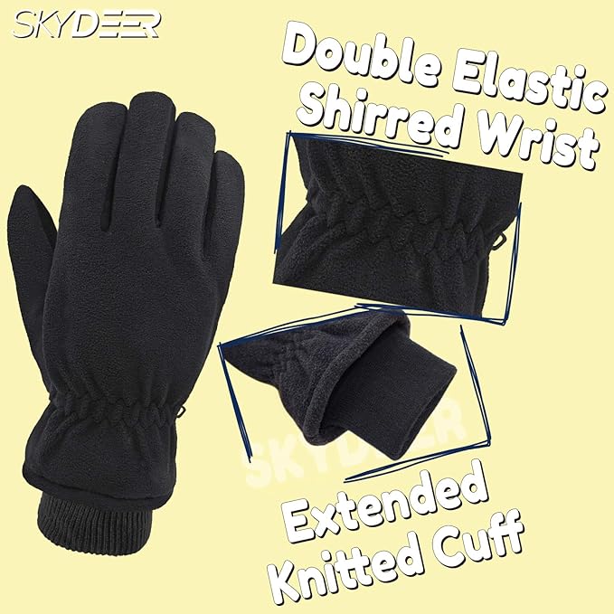 SKYDEER Winter Gloves with Soft Deerskin Suede Leather & Thermal Polar Fleece & Warm 3M Thinsulate Insulation (SD8661T)