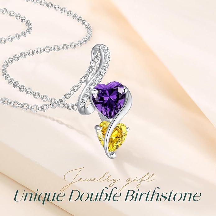 LOUISA SECRET Unique Double Heart Necklace Gifts for Wife Women, 925 Sterling Silver Tiny Birthstone Pendant Jewelry Gift for Her Girlfriend Mom Valentine's Day Anniversary Mother's Day Birthdays & Christmas