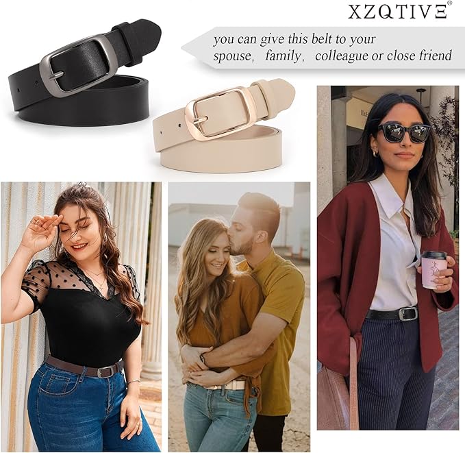 XZQTIVE 2 Pack Women Plus Size Leather Belts Fashion Cowhide Waist Belt with Solid Pin Buckle for Jeans Pants Dress