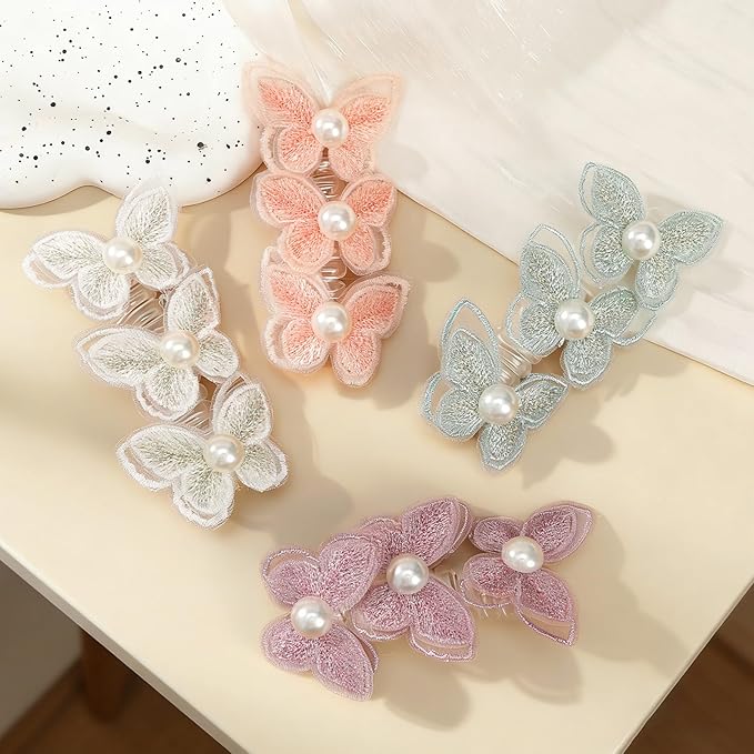 4PC Pearl Butterfly Telephone Wire Hair Ties – Spiral Elastic Bubble Ponytail Hair Bands for Women & Girls, No Damage, Soft & Stretchy Hair Accessories for High Ponytails and Braids (set-G)