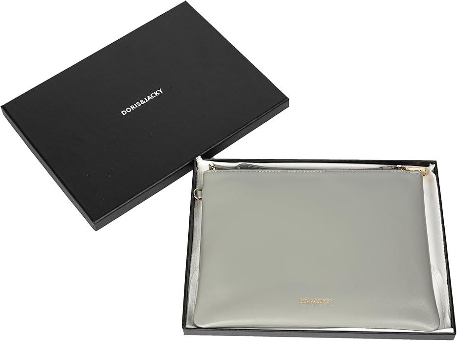 DORIS&JACKY Lambskin Leather Wristlet Clutch Purse for Women Soft Designer Slim Cell Phone Pouch Bag with Detachable Strap