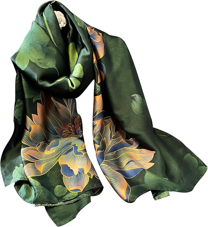 NUWEERIR Womens 100% Large Mulberry Silk Scarf Long Satin Scarf Fashion Lightweight Wraps