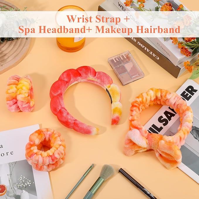 Spa Headband & Wristband Set for Women – Puffy Sponge Makeup Headband for Washing Face, Skincare Hairband, Cute Presents for Teenage Girls and Trendy Teen Girl Gifts