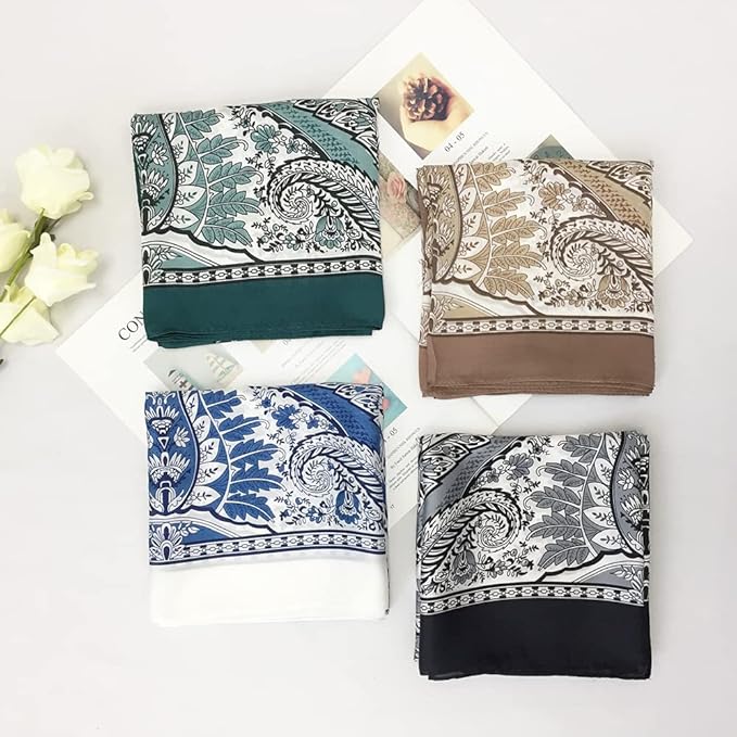 FONYVE Silk Feeling Scarf Medium Square Satin Head Scarf for Women 27.5 × 27.5 inches