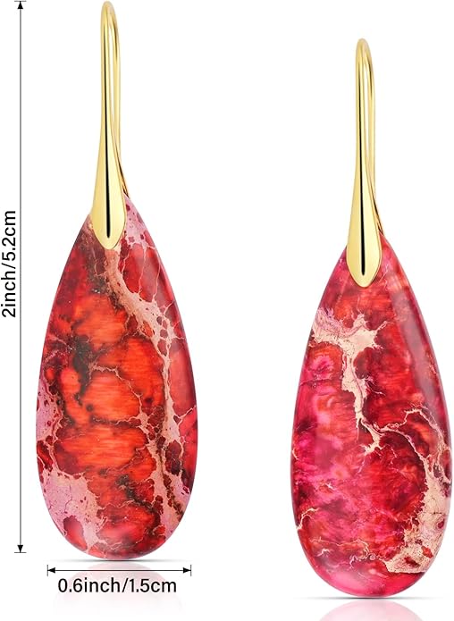 Emperor Stone Dangle Earrings for Women - Natural Healing Crystal Earrings with Gold Fishhooks in Soothing Colors, Unique Personalized Valentine‘s Day Gift Set for Her