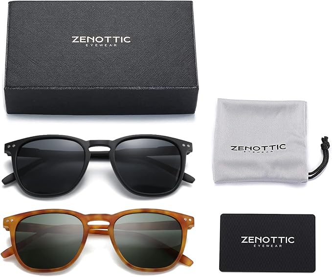 ZENOTTIC Polarized Sunglasses for Women Men: Retro Shades Round | Square Frame UV Protection 2 Pack