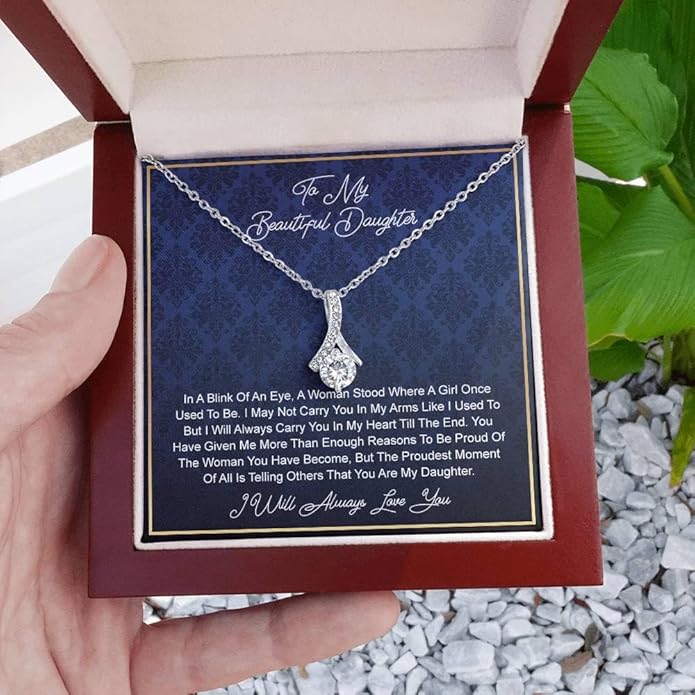 VIRAGIL To My Daughter Gift Necklace From Dad or Mom - Badass Daughter Jewelry With Heartfelt Message & Elegant Box