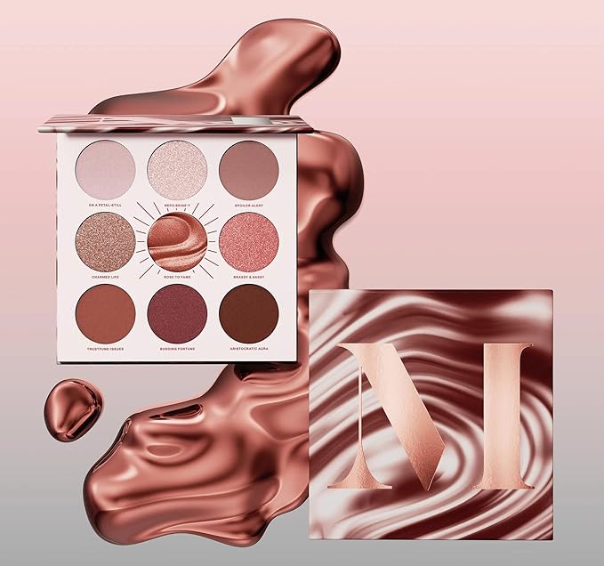 Morphe Rich & Foiled Artistry Palette - 9-Pan Metallic Eye Makeup Palette with Luxe Mattes, Shimmers, and Foil-Finishes - Mauve & Pink Colors with Luminous Shine - Rose to Fame (0.35 oz)