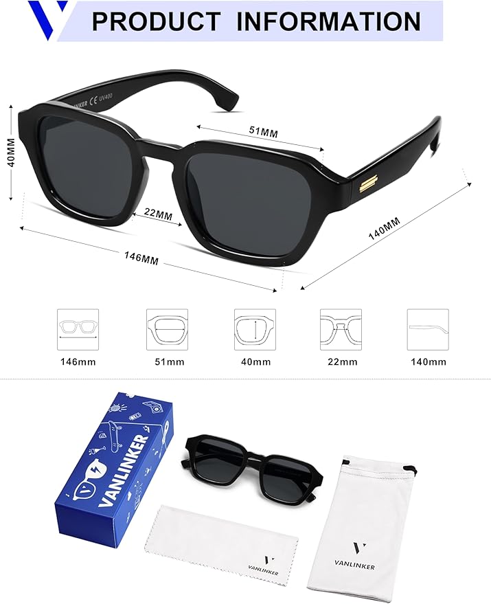 VANLINKER Retro Vintage Polarized Trendy Small Square Sunglasses for Women Men 2025 Fashion Shades VL9858
