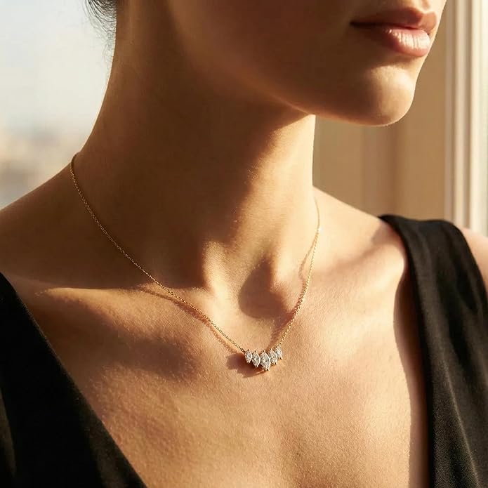 TRYNDI 14K Solid Gold Premium Lab Grown Diamond Necklace for Women – Gold Marquise Necklace Luxury Fine Jewelry Gift For Women, Wife Gifts For Christmas, Birthday, Anniversary and Valentines