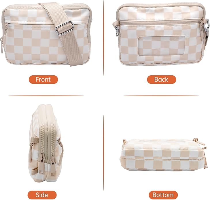 Wristlet Wallets for Women Checkered Nylon Quilted Wallet Travel Crossbody Bags with 4 Zippers Coin Card Phone Holder